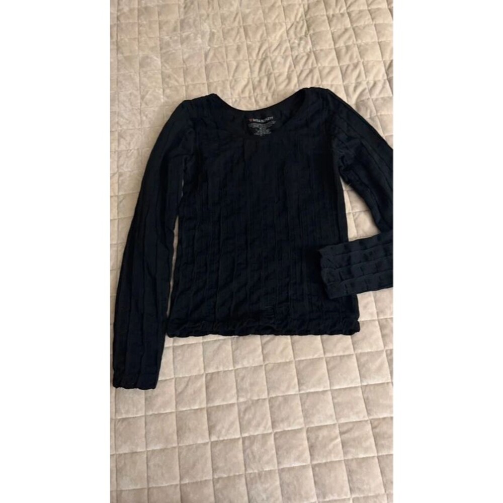 Black Thermal Long Sleeve Stretch Top Fleece Lined Ribbed Winter Layering M/L